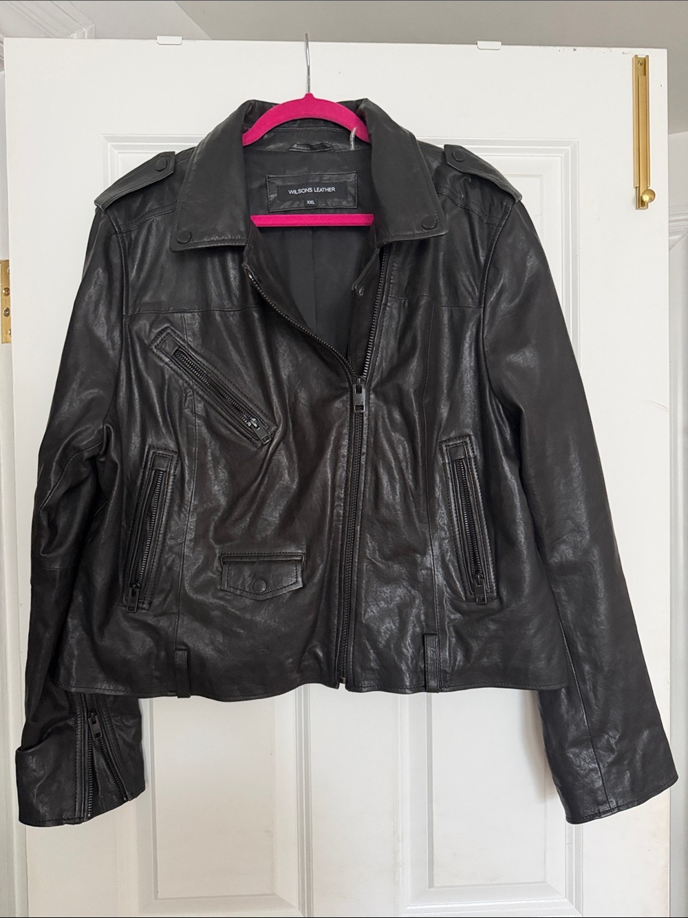 Wilsons Leather Black Motorcycle real buttery Leather Jacket